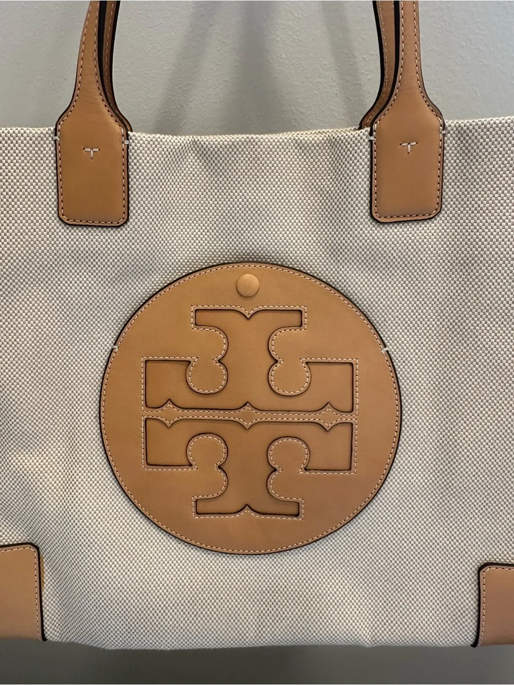 Tory Burch Ella Canvas Tote with Tan Leather Trim